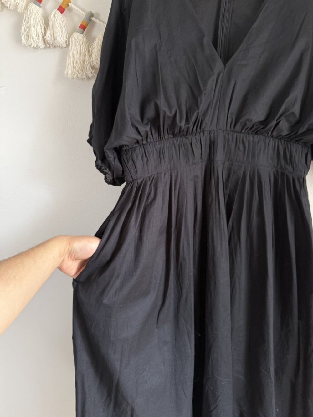 Banana Republic Volie Elbow Sleeve Gathered Midi Dress Black Beachy Whimsical M - Picture 7 of 11